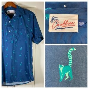 Chubbies Lemur Print Shirt M AOP Blue Popover Cotton Stretch Summer Party Cruise